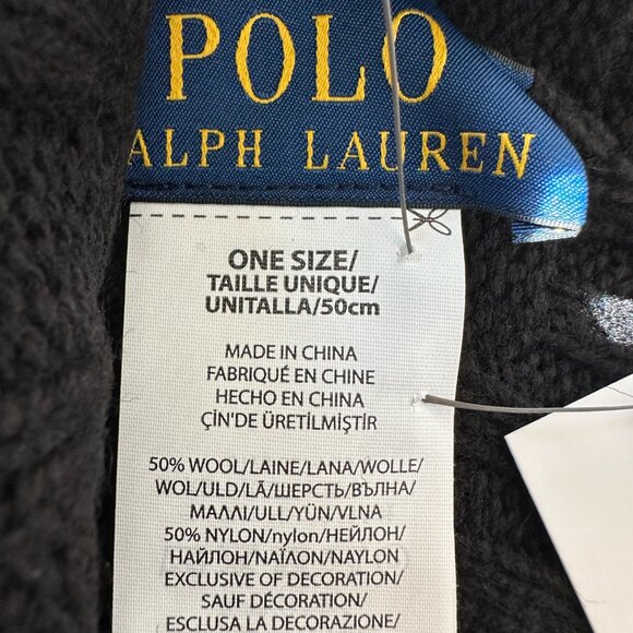 POLO RALPH LAUREN Beanie hat Pony Logo Black Wool Blend NWT One Size - Picture 3 of 3